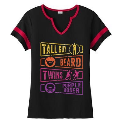 Perfect for dude TALL GUY BEARD TWINS PURPLE HOSER Ladies Halftime Notch Neck Tee