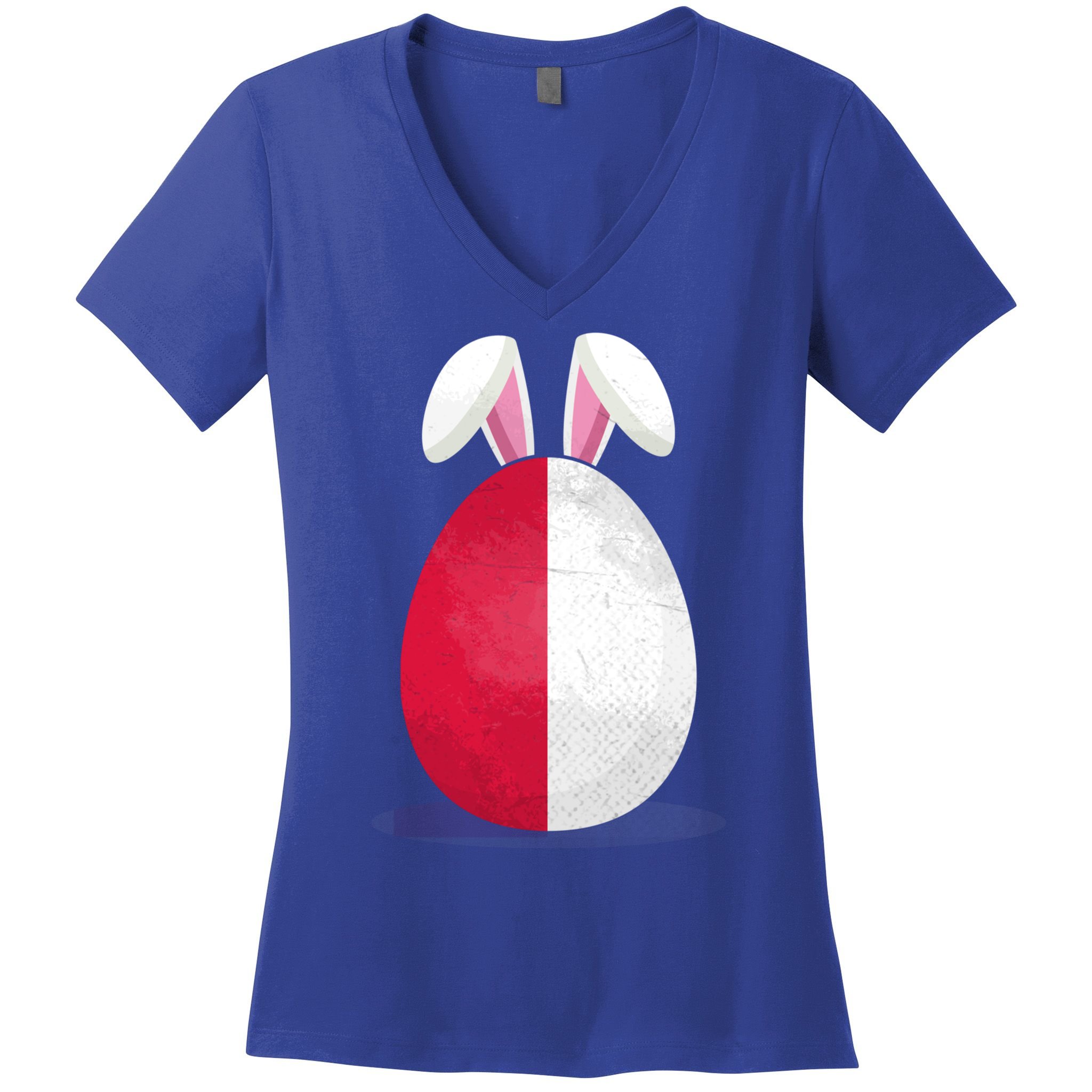 Poland Flag Egg Bunny Ears Polish Easter Sunday Great Gift Women's V-Neck T-Shirt