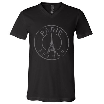 Paris France Eiffel Tower Love V-Neck T-Shirt