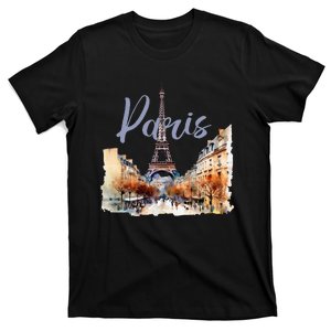 Paris France Eiffel Tower Watercolor T-Shirt