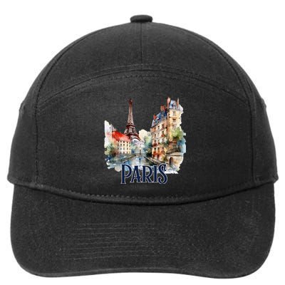 Paris France Eiffel Tower Watercolor 7-Panel Snapback Hat