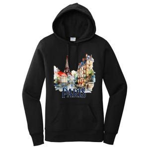 Paris France Eiffel Tower Watercolor Women's Pullover Hoodie