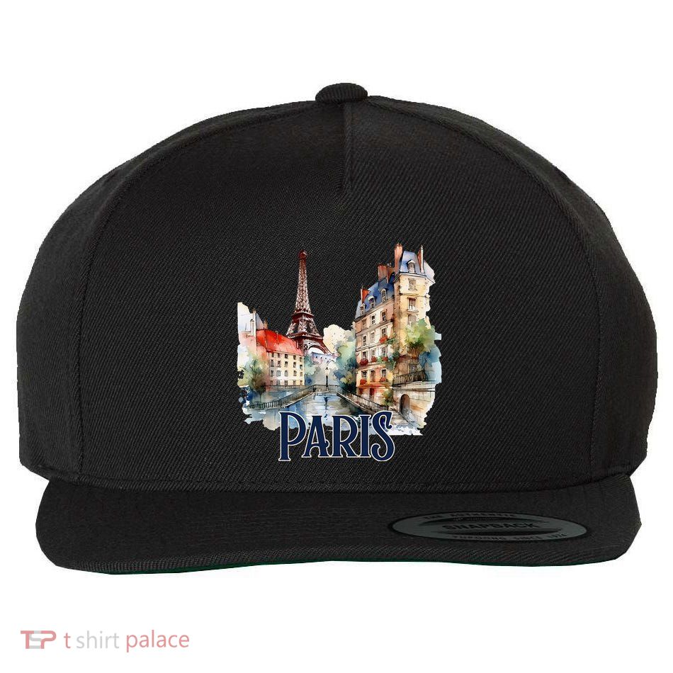 Paris France Eiffel Tower Watercolor Wool Snapback Cap