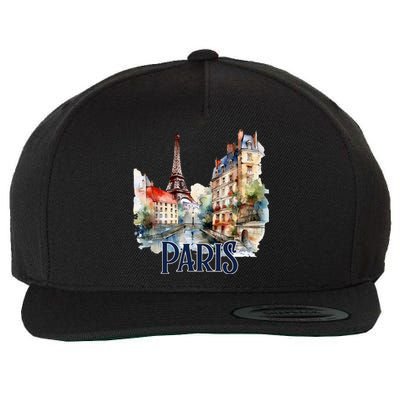 Paris France Eiffel Tower Watercolor Wool Snapback Cap