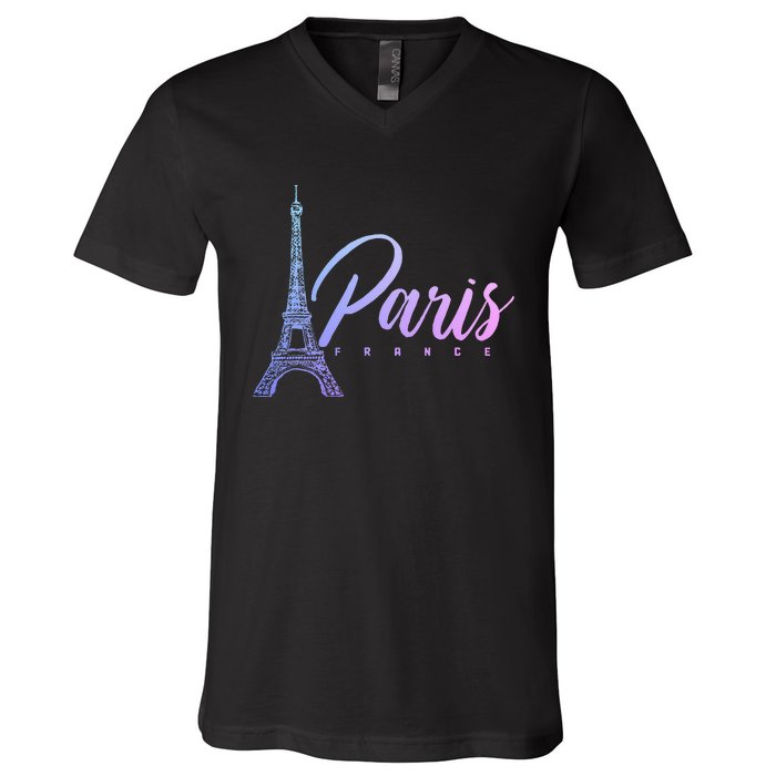 Paris France Eiffel Tower French Souvenir Vintage V-Neck T-Shirt