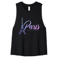 Paris France Eiffel Tower French Souvenir Vintage Women's Racerback Cropped Tank