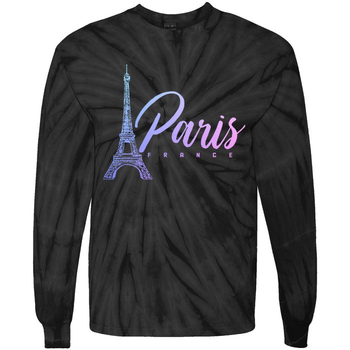 Paris France Eiffel Tower French Souvenir Vintage Tie-Dye Long Sleeve Shirt