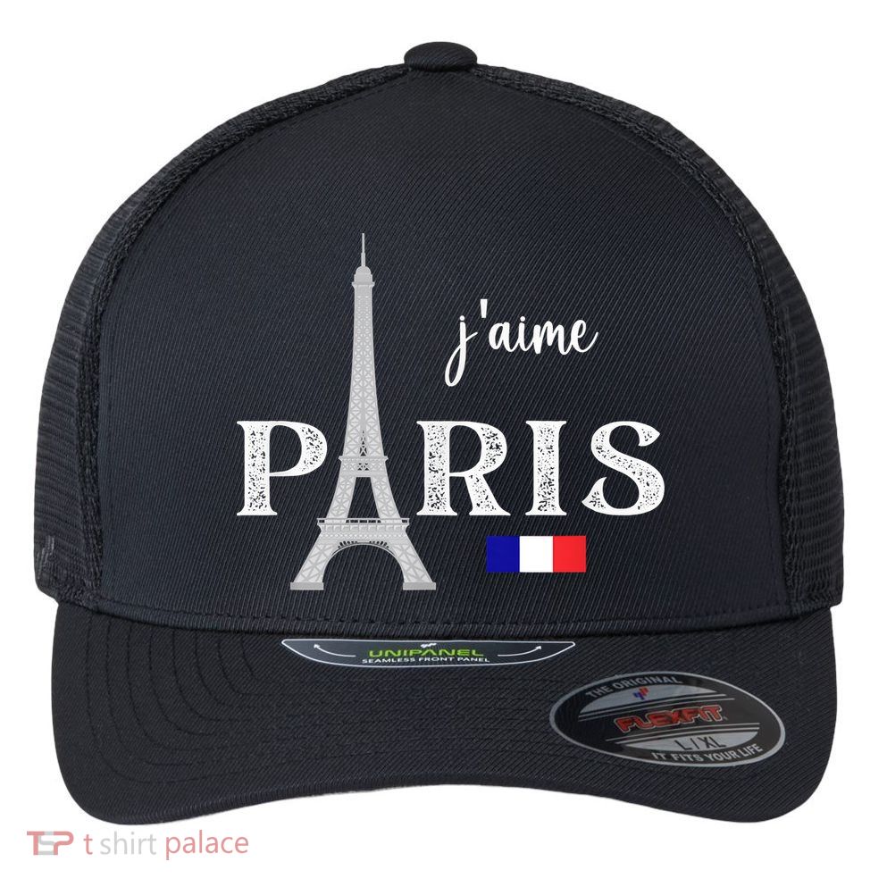 Paris France Eiffel Tower Souvenir Flexfit Unipanel Trucker Cap