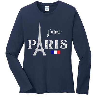 Paris France Eiffel Tower Souvenir Ladies Long Sleeve Shirt