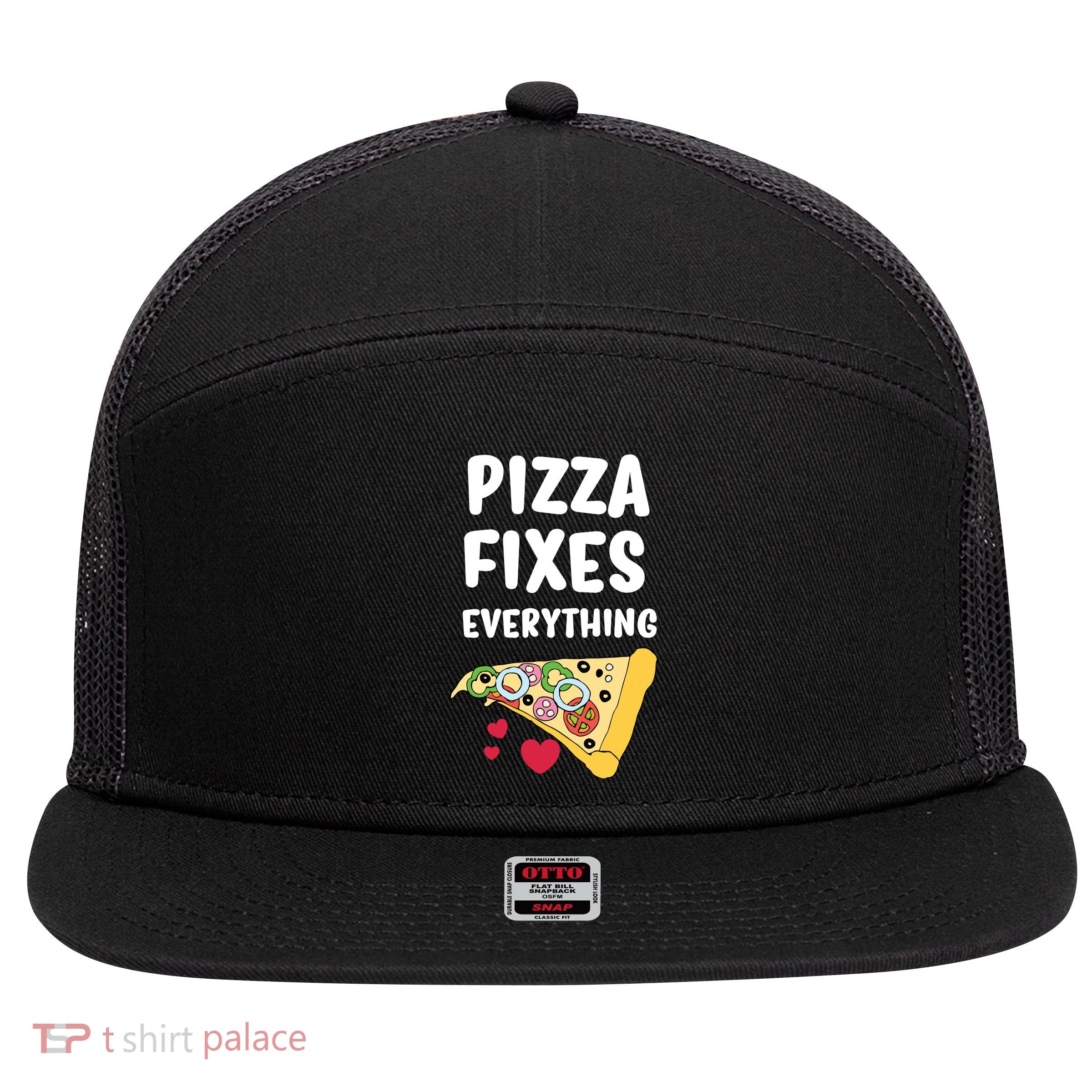 Pizza Fixes Everything 7 Panel Mesh Trucker Snapback Hat