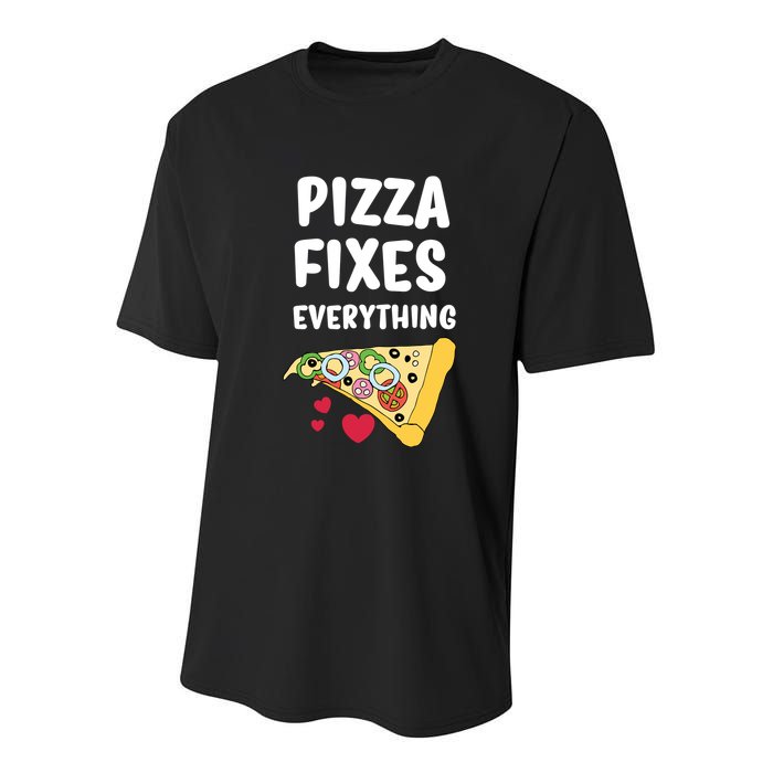 Pizza Fixes Everything Youth Performance Sprint T-Shirt