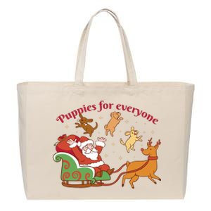 Puppies For Everyone Funny Santa Christmas Cotton Canvas Jumbo Tote