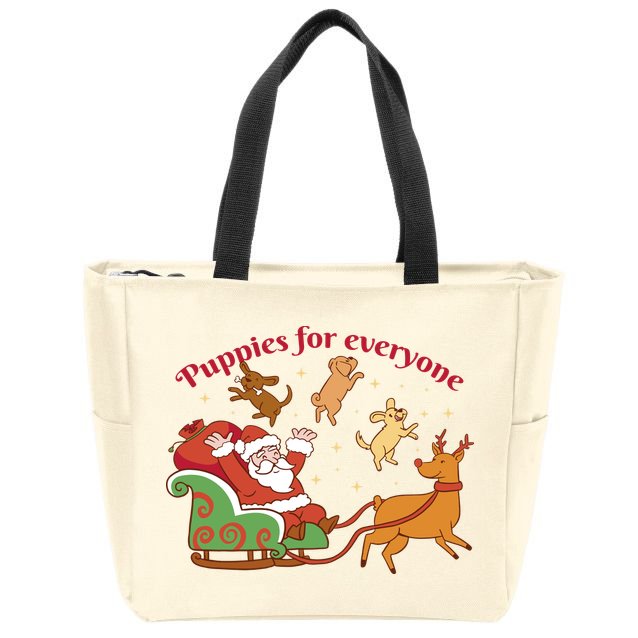 Puppies For Everyone Funny Santa Christmas Zip Tote Bag