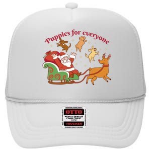 Puppies For Everyone Funny Santa Christmas High Crown Mesh Back Trucker Hat