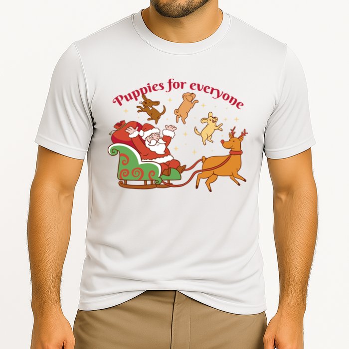Puppies For Everyone Funny Santa Christmas Cooling Performance Crew T-Shirt