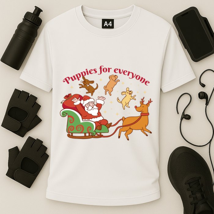Puppies For Everyone Funny Santa Christmas Cooling Performance Crew T-Shirt