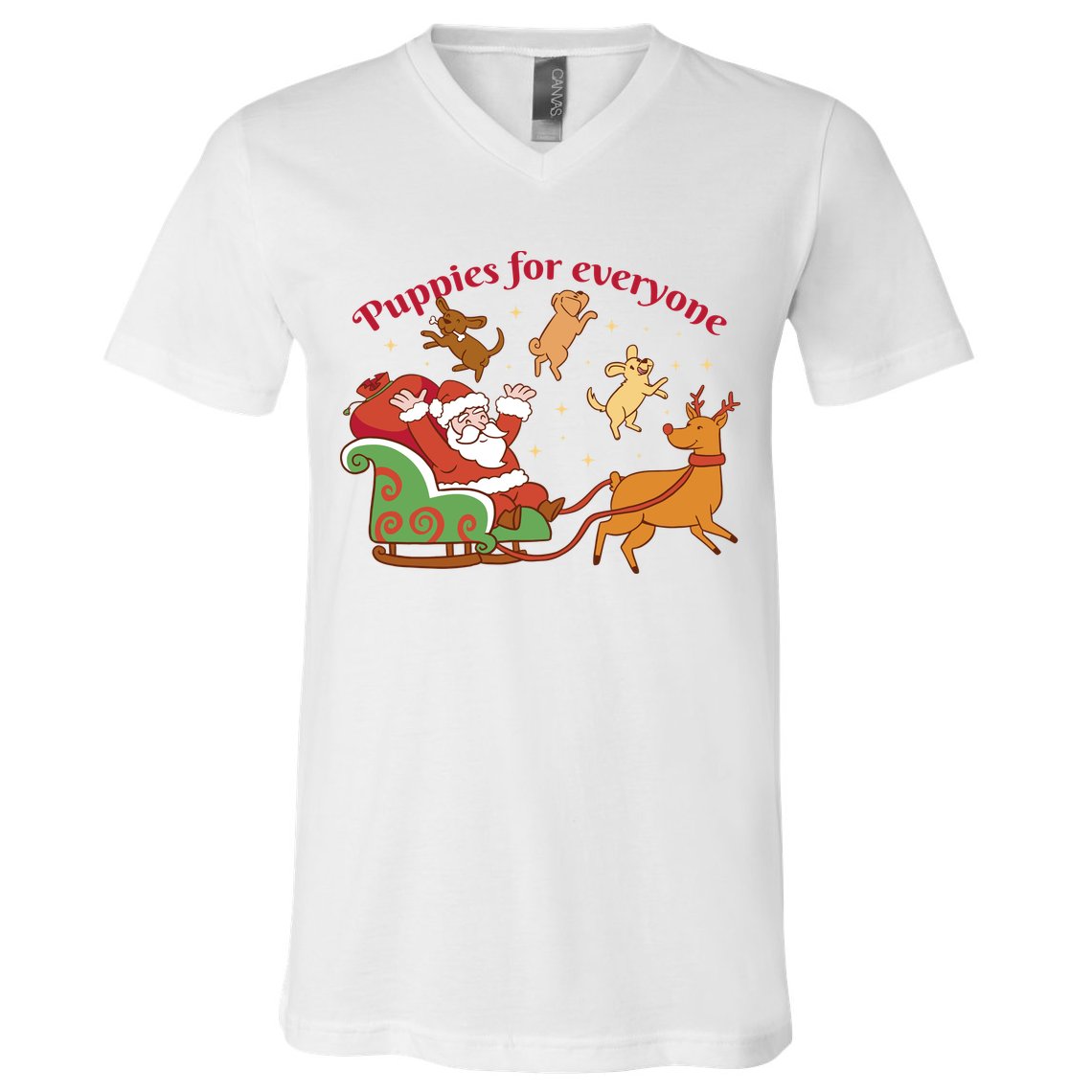 Puppies For Everyone Funny Santa Christmas V-Neck T-Shirt