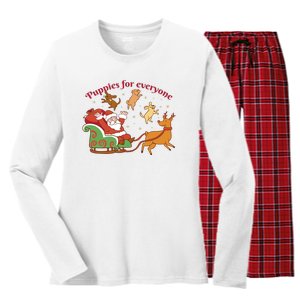 Puppies For Everyone Funny Santa Christmas Women's Long Sleeve Flannel Pajama Set 