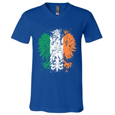 Polish Flag Eagle Irish Flag Colors Gift Great Gift V-Neck T-Shirt