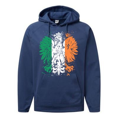 Polish Flag Eagle Irish Flag Colors Gift Great Gift Performance Fleece Hoodie