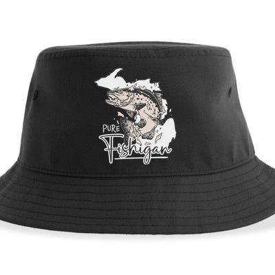 Pure Fishigan Fisherman State Of Michigan Fishing Sustainable Bucket Hat