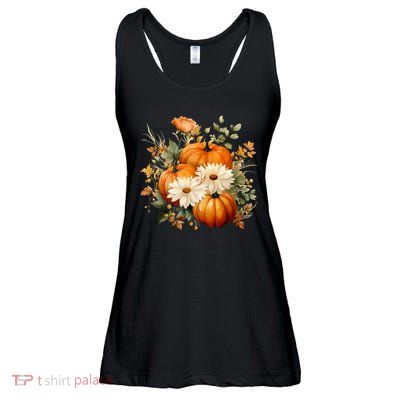 Pumpkin Fall Floral Festive Ladies Essential Flowy Tank