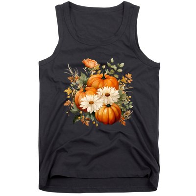 Pumpkin Fall Floral Festive Tank Top