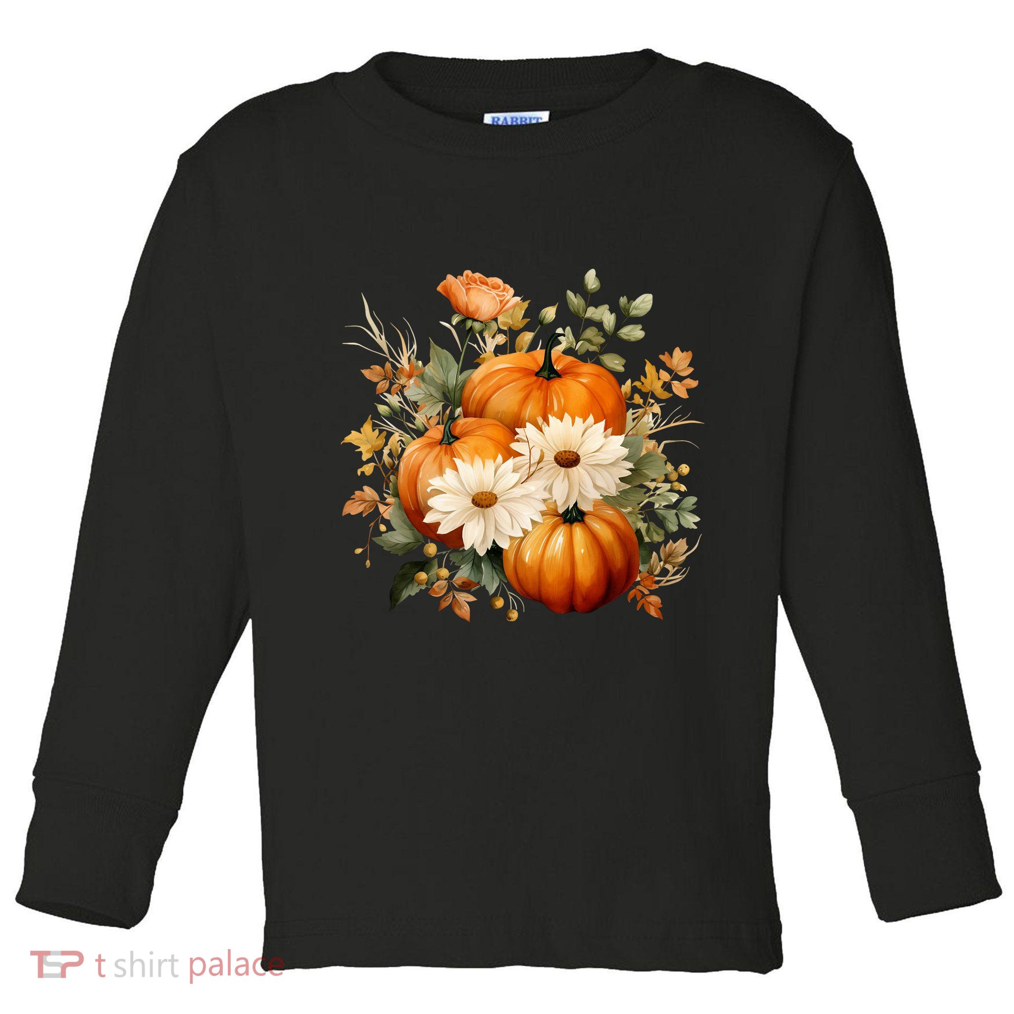 Pumpkin Fall Floral Festive Toddler Long Sleeve Shirt