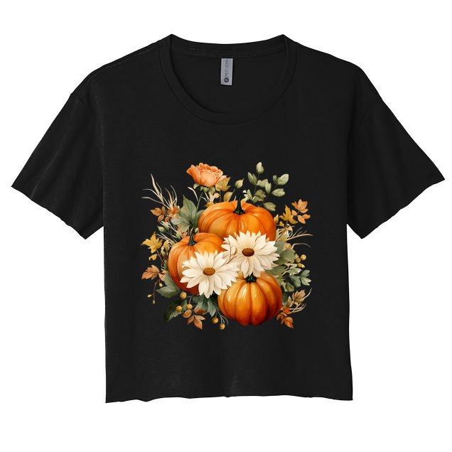 Pumpkin Fall Floral Festive Crop Top