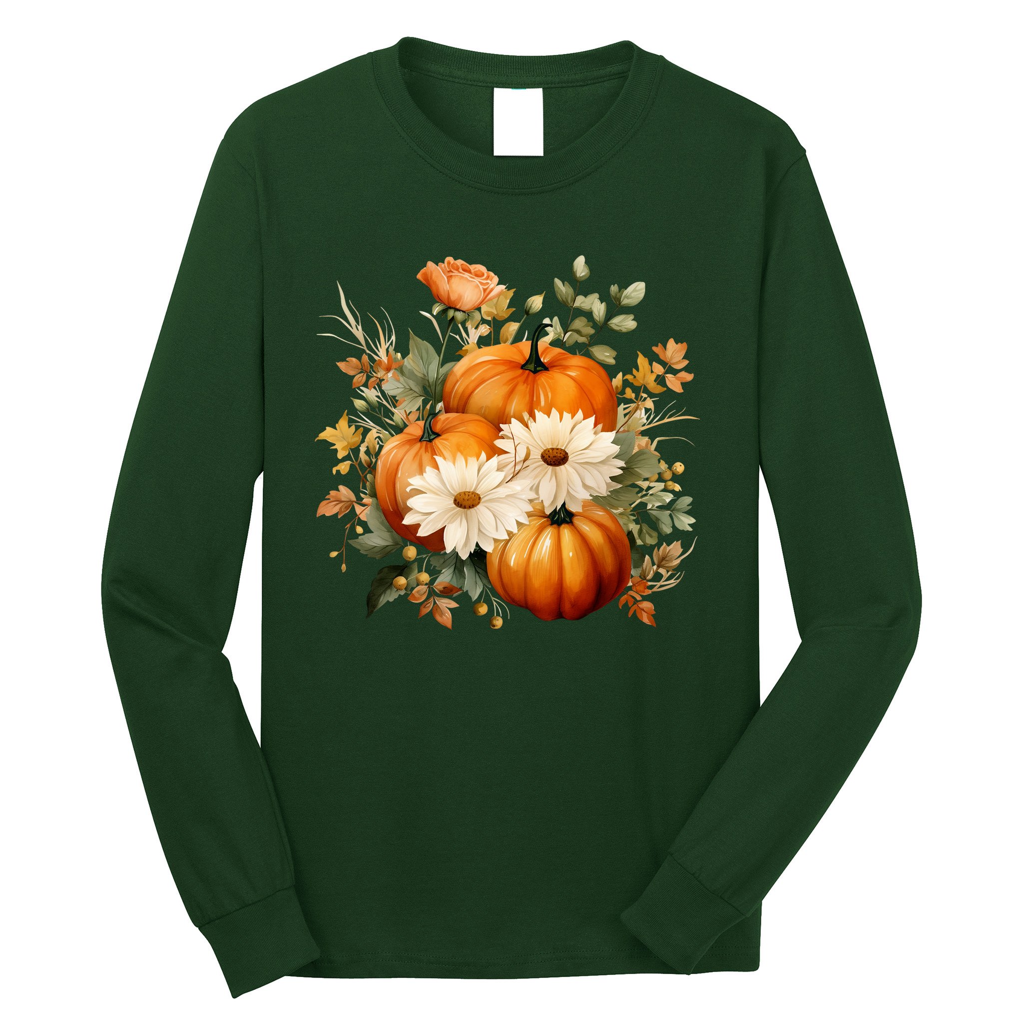 Pumpkin Fall Floral Festive Long Sleeve Shirt