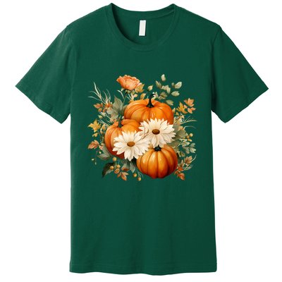 Pumpkin Fall Floral Festive Premium T-Shirt