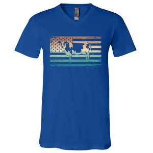 Patriotic Farmer Farm Animal Lover Gift Us Flag Cow Gift V-Neck T-Shirt