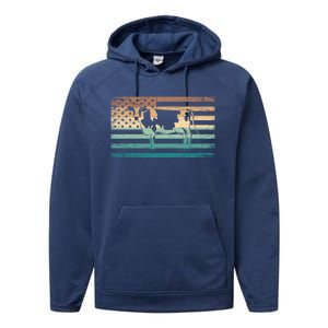 Patriotic Farmer Farm Animal Lover Gift Us Flag Cow Gift Performance Fleece Hoodie