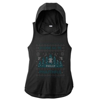 Philly Faithful Funny Philadelphia Philly Fan Ugly Christmas  Ladies PosiCharge Tri-Blend Wicking Draft Hoodie Tank