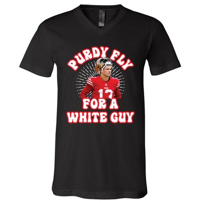 Purdy Fly For A White Guy Funny San Francisco Football V-Neck T-Shirt