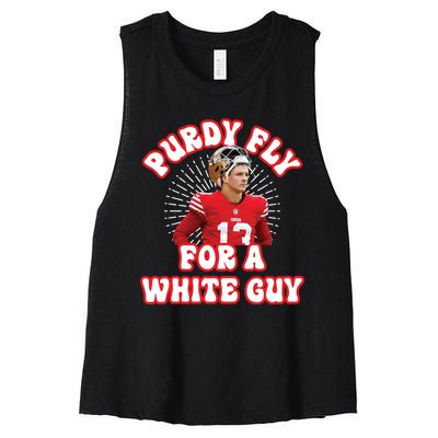 Purdy Fly For A White Guy Funny San Francisco Football Women's Racerback Cropped Tank