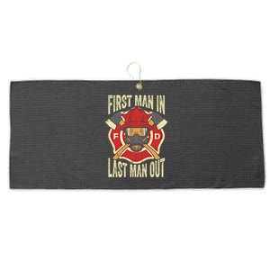 Proud Firefighter First In Last Out Fire Gift Large Microfiber Waffle Golf Towel