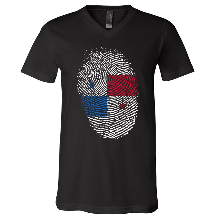 Panamanian Flag Fingerprint Panama V-Neck T-Shirt