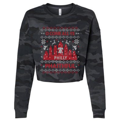 Philly Faithful Funny Philadelphia Philly Fan Ugly Christmas Cropped Pullover Crew