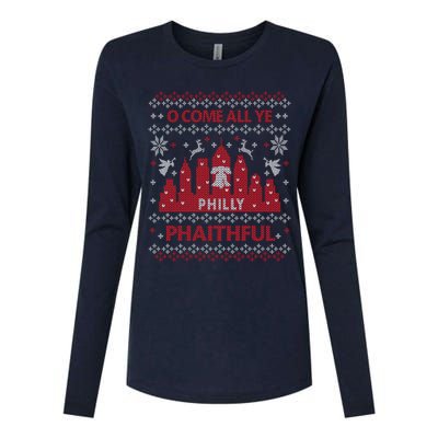 Philly Faithful Funny Philadelphia Philly Fan Ugly Christmas Womens Cotton Relaxed Long Sleeve T-Shirt