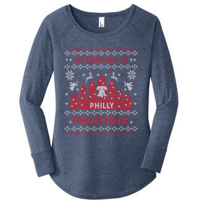 Philly Faithful Funny Philadelphia Philly Fan Ugly Christmas Women's Perfect Tri Tunic Long Sleeve Shirt