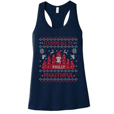 Philly Faithful Funny Philadelphia Philly Fan Ugly Christmas Women's Racerback Tank