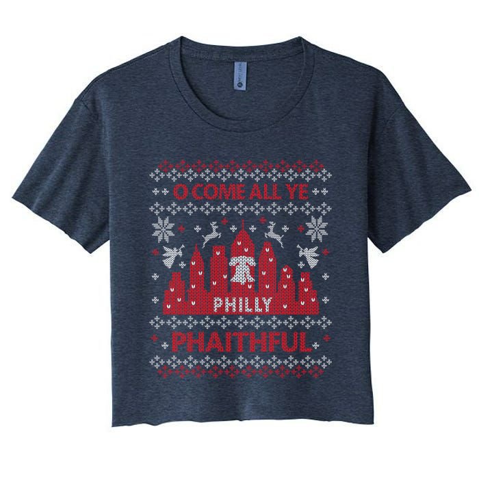 Philly Faithful Funny Philadelphia Philly Fan Ugly Christmas Women's Crop Top Tee