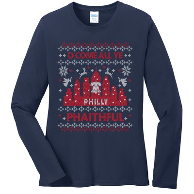 Philly Faithful Funny Philadelphia Philly Fan Ugly Christmas Ladies Long Sleeve Shirt