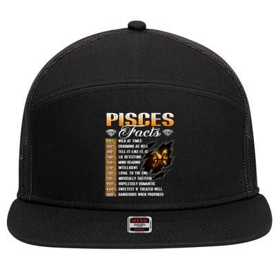 Pisces Facts Funny Zodiac Signs Birthday Funny Gift Cool Gift 7 Panel Mesh Trucker Snapback Hat