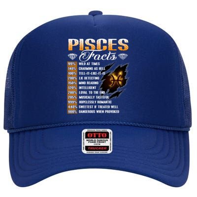 Pisces Facts Funny Zodiac Signs Birthday Funny Gift Cool Gift High Crown Mesh Back Trucker Hat