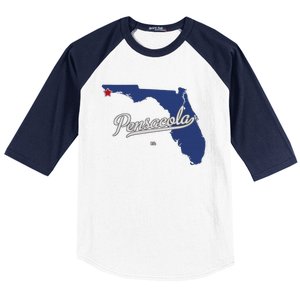 Pensacola Florida Fl Map Baseball Sleeve Shirt