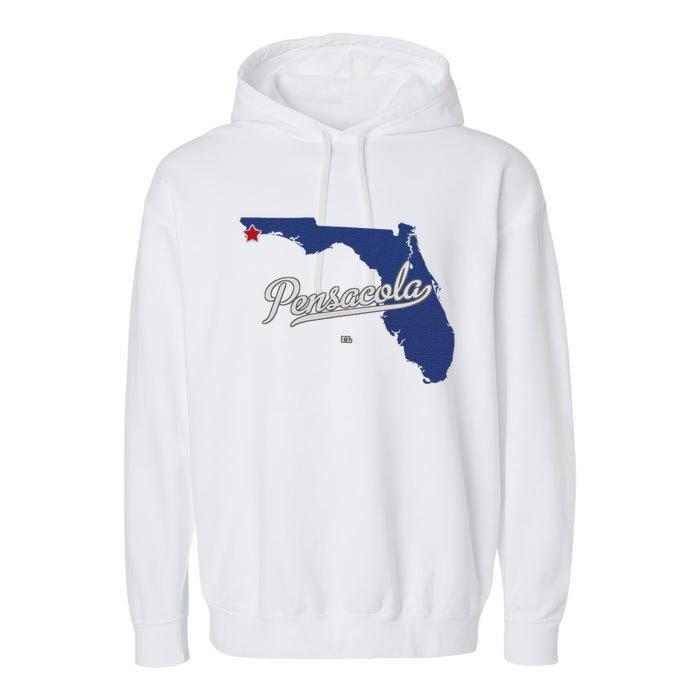 Pensacola Florida Fl Map Garment-Dyed Fleece Hoodie