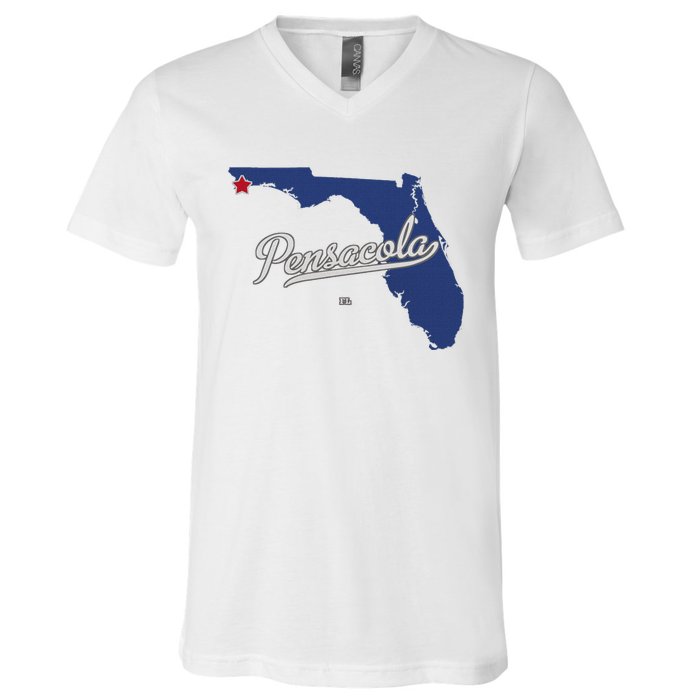 Pensacola Florida Fl Map V-Neck T-Shirt