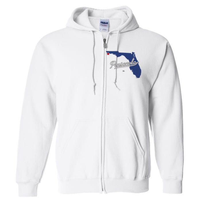 Pensacola Florida Fl Map Full Zip Hoodie